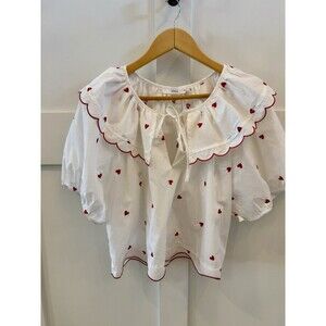Women’s Tallulah Candy Hearts Embroidered Blouse Boutique Shirt Size Medium